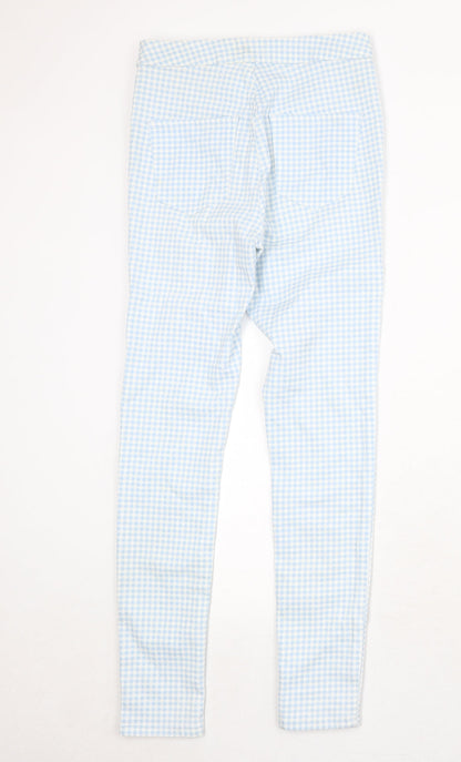 Miss Selfridge Womens Blue Check Cotton Skinny Jeans Size 10 Regular Zip