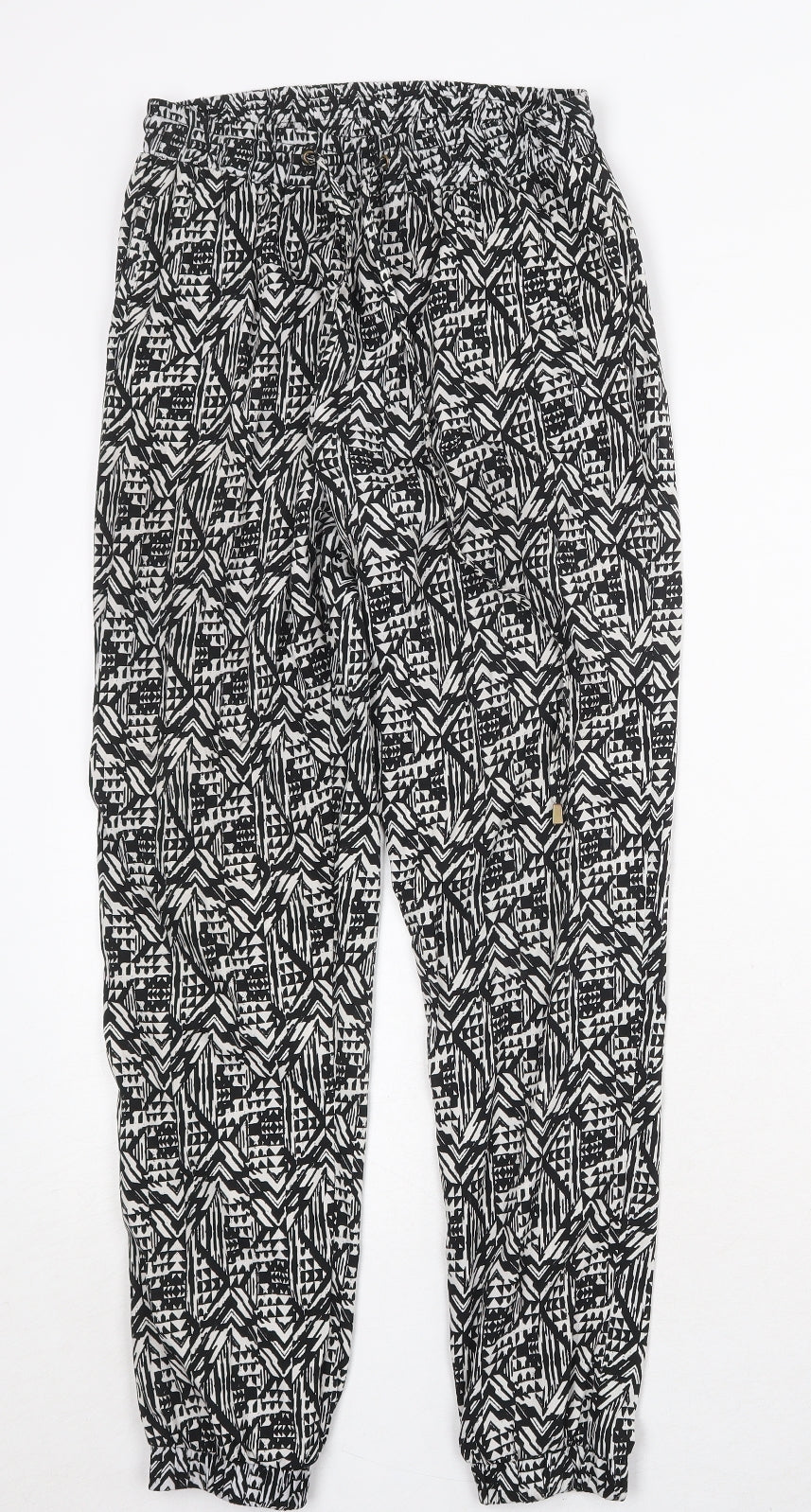 New Look Womens Black Geometric Polyester Trousers Size 8 Regular Drawstring