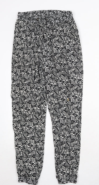 New Look Womens Black Geometric Polyester Trousers Size 8 Regular Drawstring