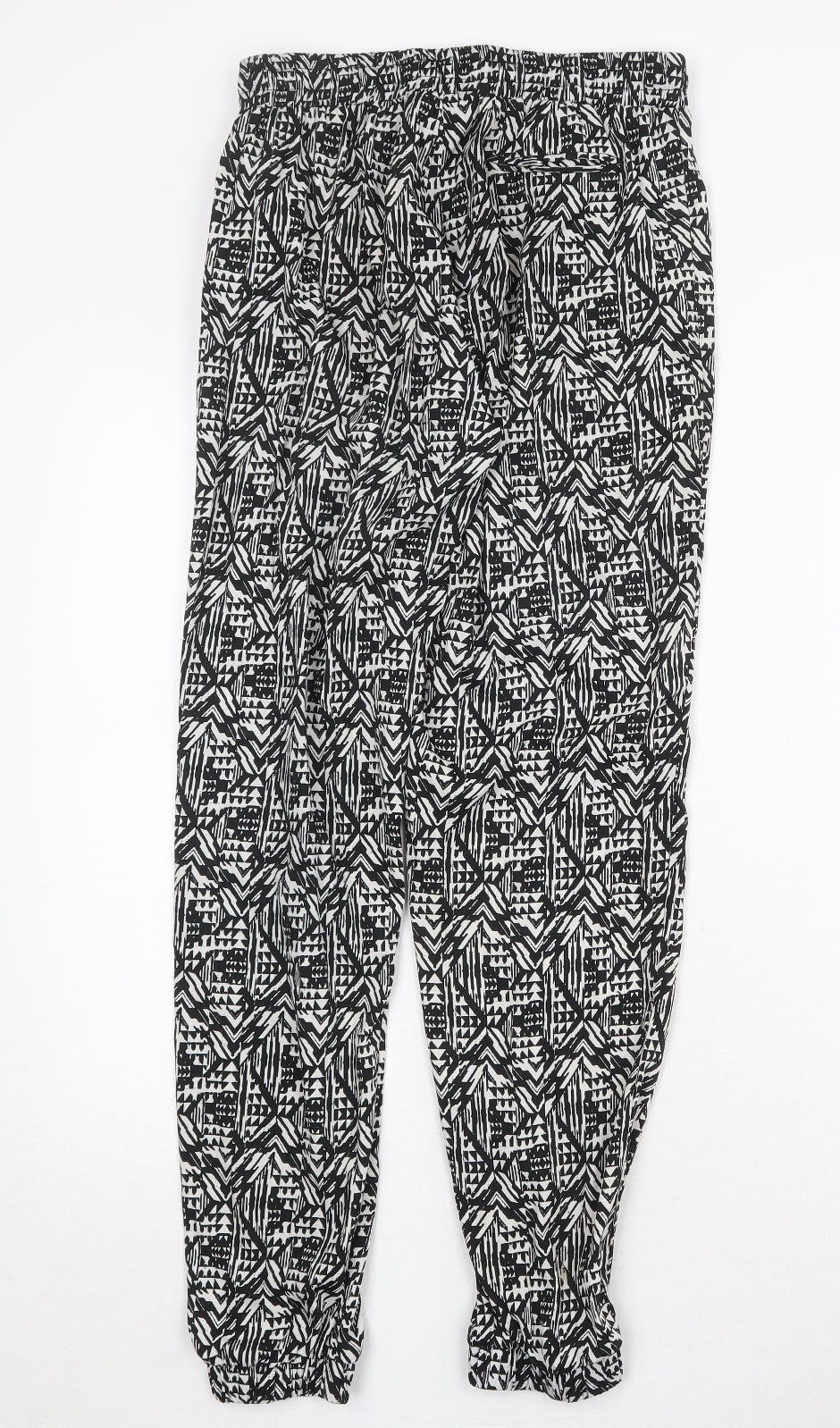 New Look Womens Black Geometric Polyester Trousers Size 8 Regular Drawstring