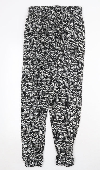 New Look Womens Black Geometric Polyester Trousers Size 8 Regular Drawstring