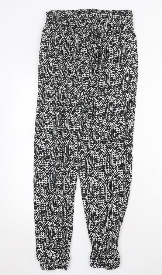 New Look Womens Black Geometric Polyester Trousers Size 8 Regular Drawstring