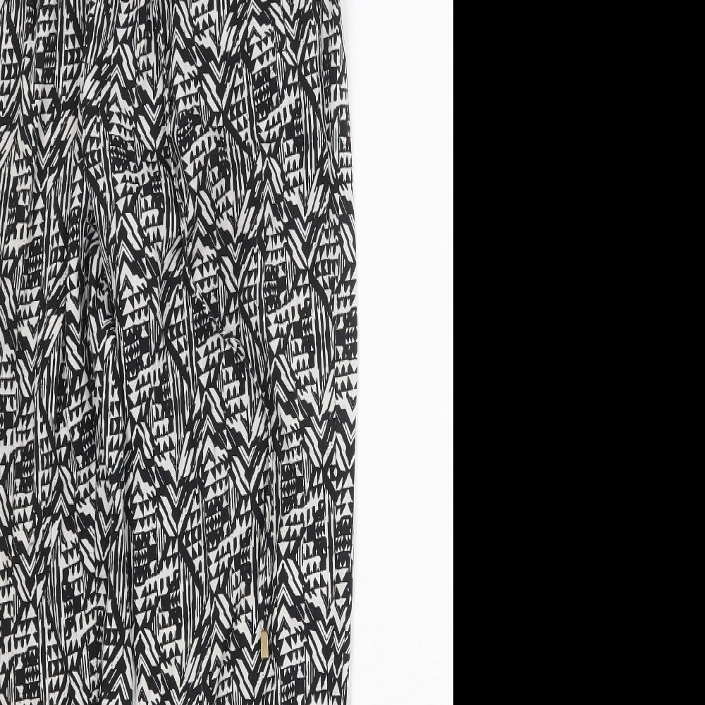 New Look Womens Black Geometric Polyester Trousers Size 8 Regular Drawstring