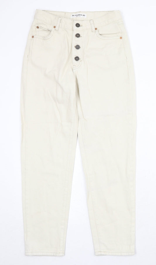 Pull&Bear Womens Beige Cotton Tapered Jeans Size 8 Regular Button