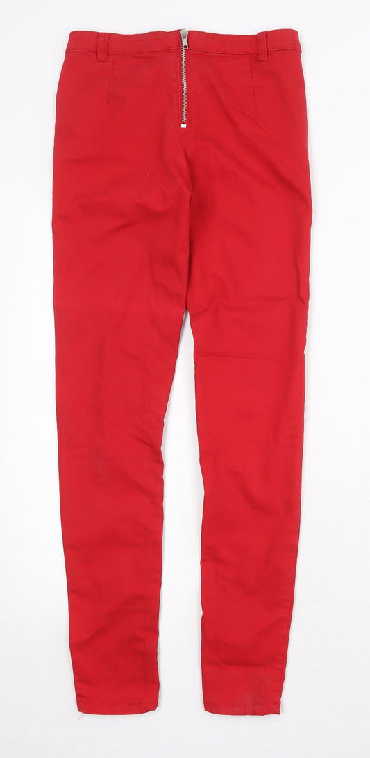 Divided by H&M Womens Red Herringbone Cotton Jegging Jeans Size 8 Regular Zip
