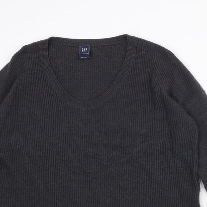 Gap Womens Grey V-Neck Striped Nylon Pullover Jumper Size L