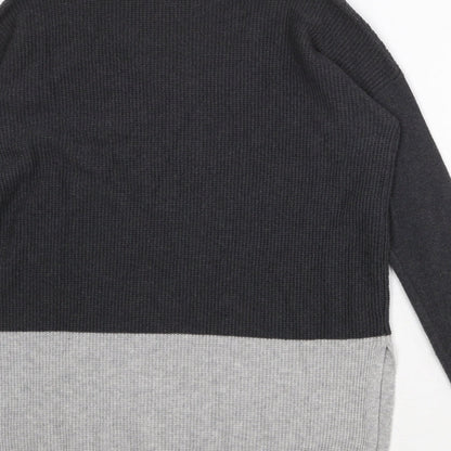 Gap Womens Grey V-Neck Striped Nylon Pullover Jumper Size L