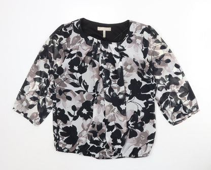 Anthology Womens Grey Floral Polyester Basic Blouse Size 14 Boat Neck