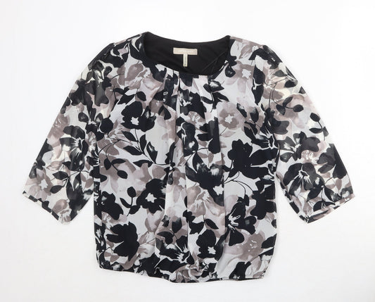 Anthology Womens Grey Floral Polyester Basic Blouse Size 14 Boat Neck