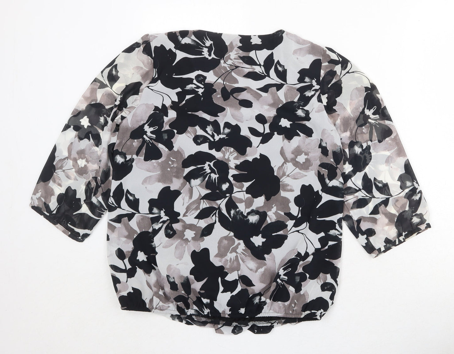 Anthology Womens Grey Floral Polyester Basic Blouse Size 14 Boat Neck