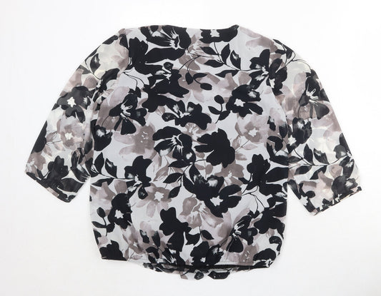 Anthology Womens Grey Floral Polyester Basic Blouse Size 14 Boat Neck