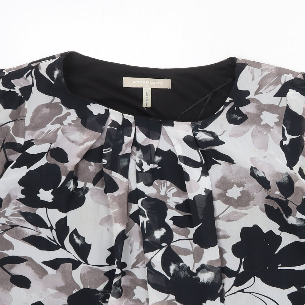Anthology Womens Grey Floral Polyester Basic Blouse Size 14 Boat Neck