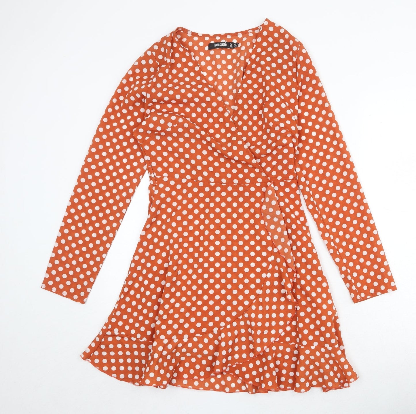 Missguided Womens Orange Polka Dot Polyester Trapeze & Swing Size 8 V-Neck Zip