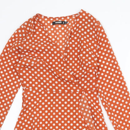 Missguided Womens Orange Polka Dot Polyester Trapeze & Swing Size 8 V-Neck Zip