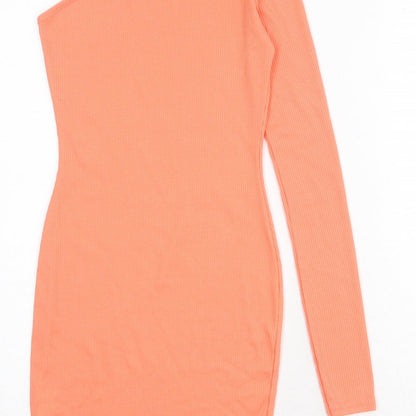 Boohoo Womens Orange Polyester Bodycon Size 8 One Shoulder Pullover