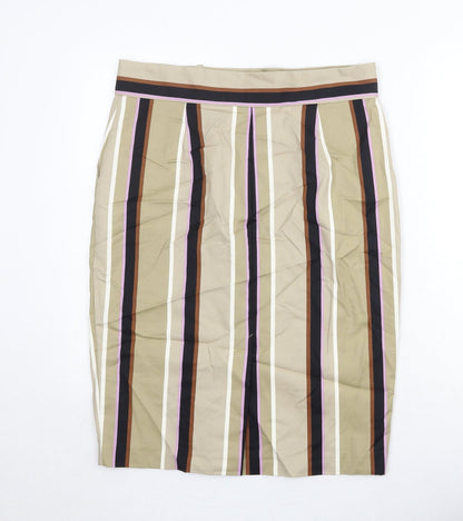 Marks and Spencer Womens Beige Striped Cotton A-Line Skirt Size 14 Button