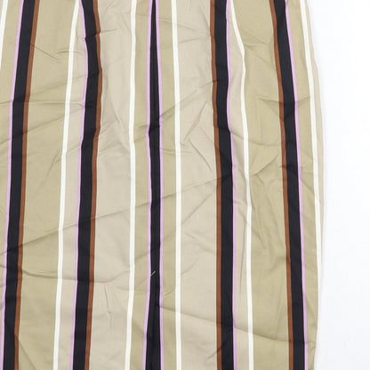 Marks and Spencer Womens Beige Striped Cotton A-Line Skirt Size 14 Button