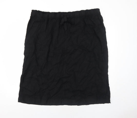 Marks and Spencer Womens Black Linen A-Line Skirt Size 24 Drawstring