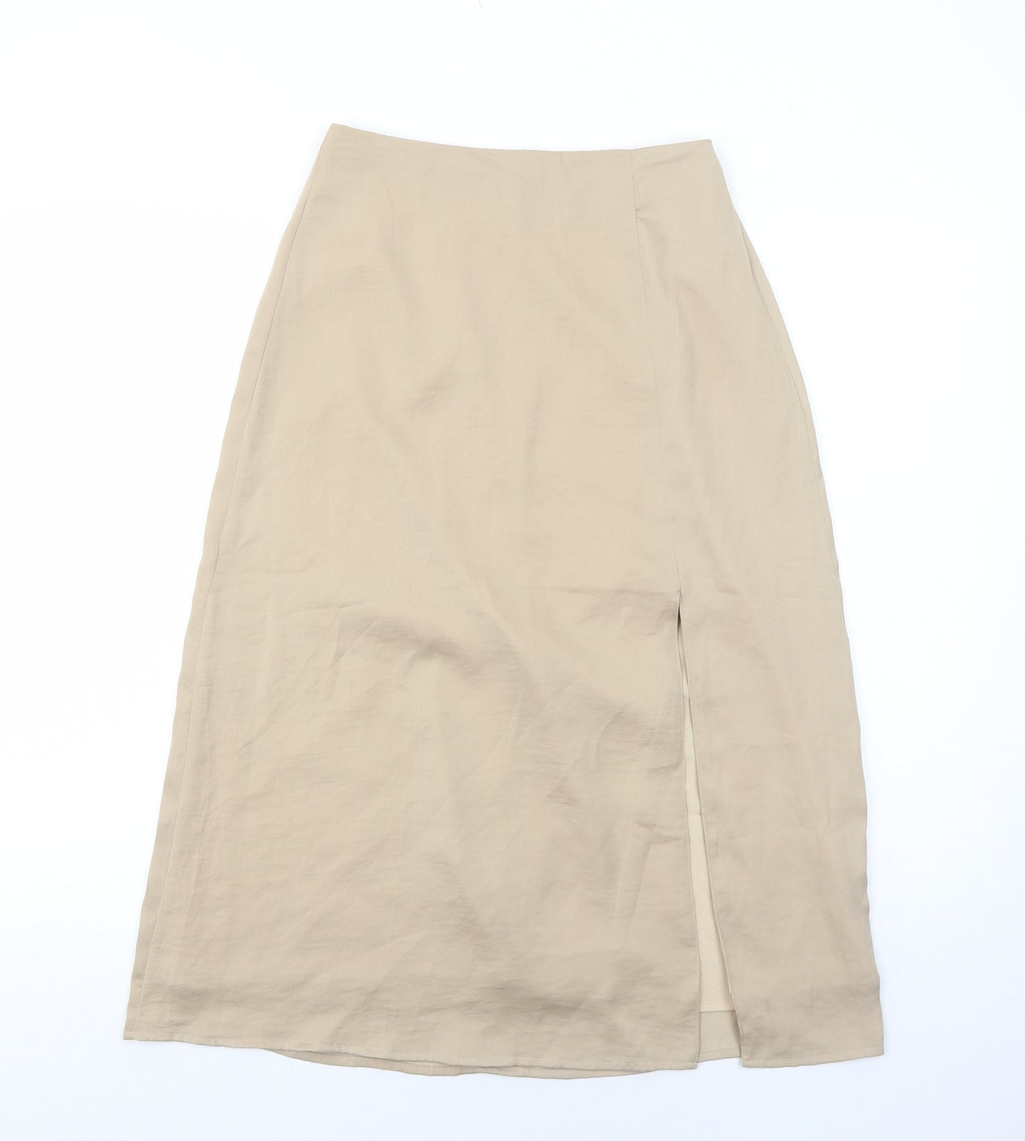 Marks and Spencer Womens Beige Polyester Swing Skirt Size 6 Zip
