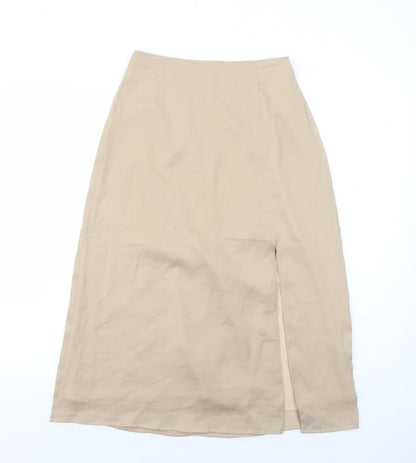 Marks and Spencer Womens Beige Polyester Swing Skirt Size 6 Zip