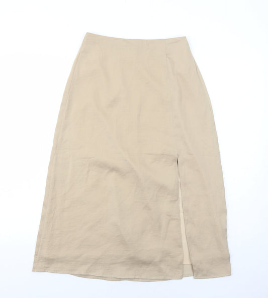 Marks and Spencer Womens Beige Polyester Swing Skirt Size 6 Zip