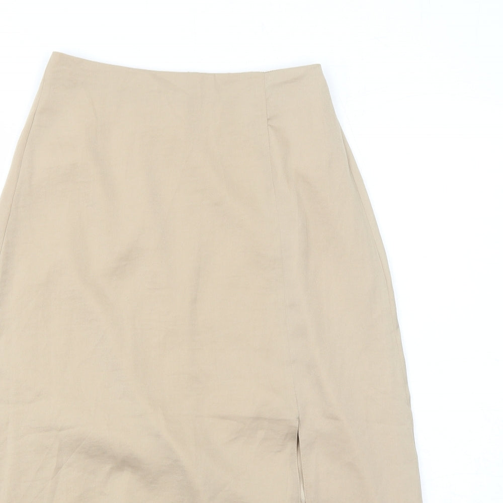 Marks and Spencer Womens Beige Polyester Swing Skirt Size 6 Zip