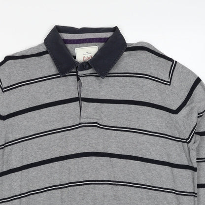 Atlantic Bay Mens Grey Collared Striped Cotton Pullover Jumper Size L Long Sleeve Pullover