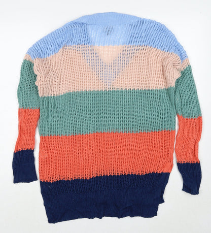 B.YOU Womens Multicoloured V-Neck Striped Acrylic Pullover Jumper Size 12 - Size 12-14