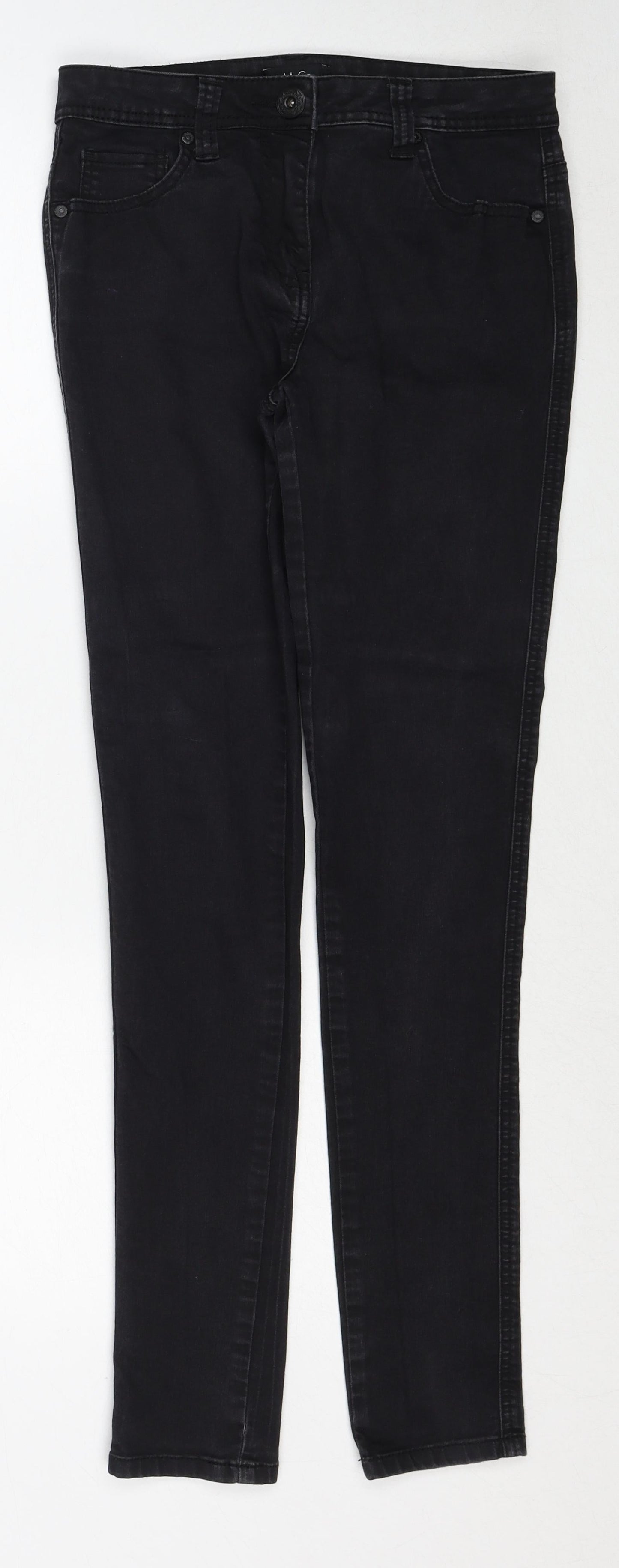 M&Co Womens Black Cotton Skinny Jeans Size 10 Regular Zip