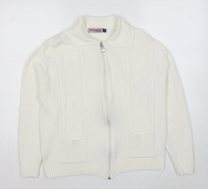 Glimpse Womens White Collared Polyester Full Zip Jumper Size L