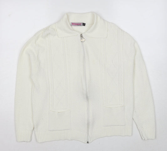 Glimpse Womens White Collared Polyester Full Zip Jumper Size L