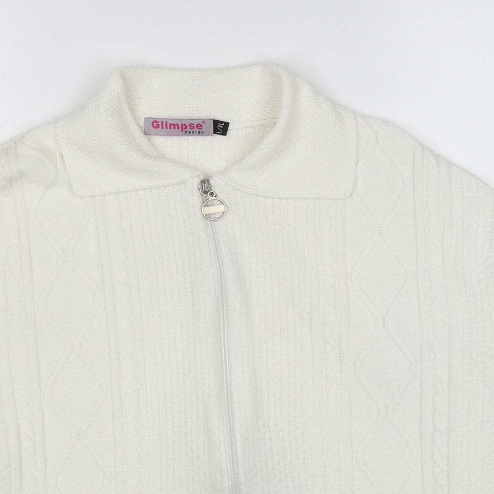 Glimpse Womens White Collared Polyester Full Zip Jumper Size L