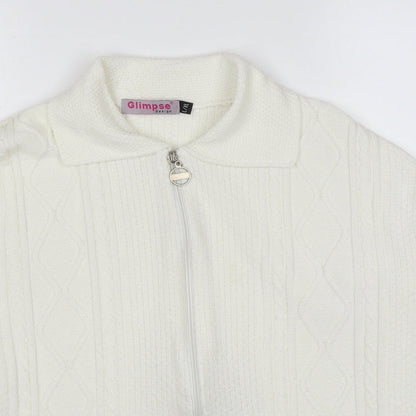 Glimpse Womens White Collared Polyester Full Zip Jumper Size L