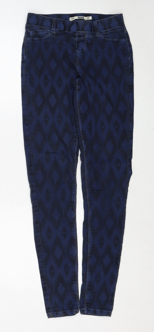 Dorothy Perkins Womens Blue Geometric Cotton Jegging Jeans Size 6 Regular