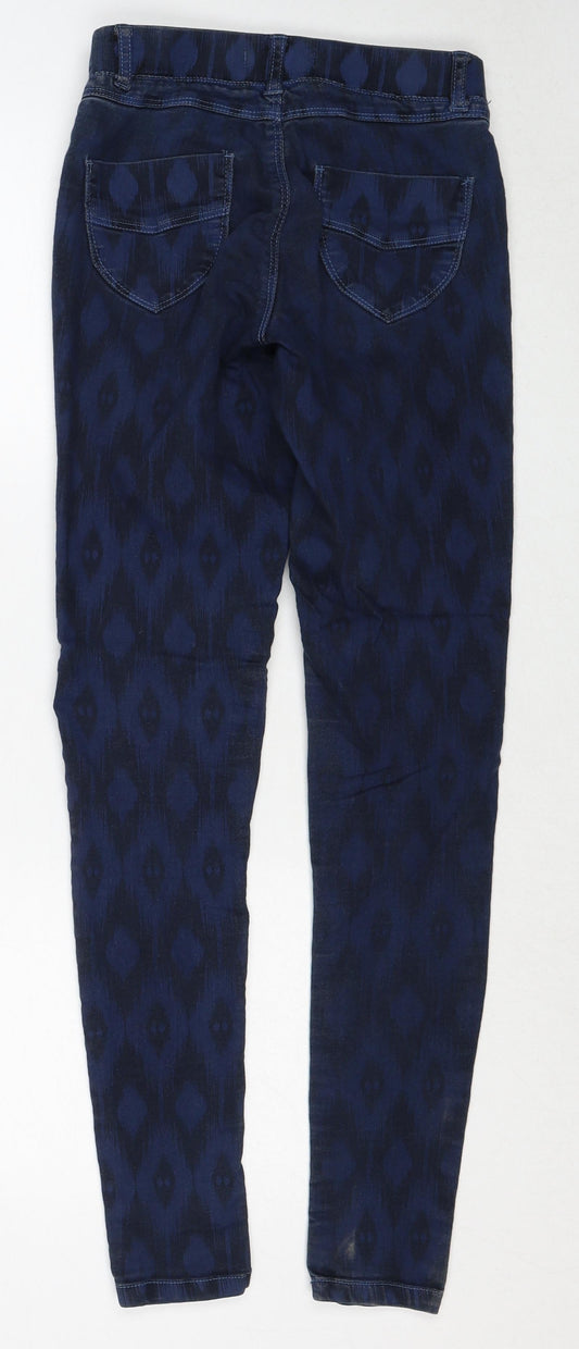 Dorothy Perkins Womens Blue Geometric Cotton Jegging Jeans Size 6 Regular