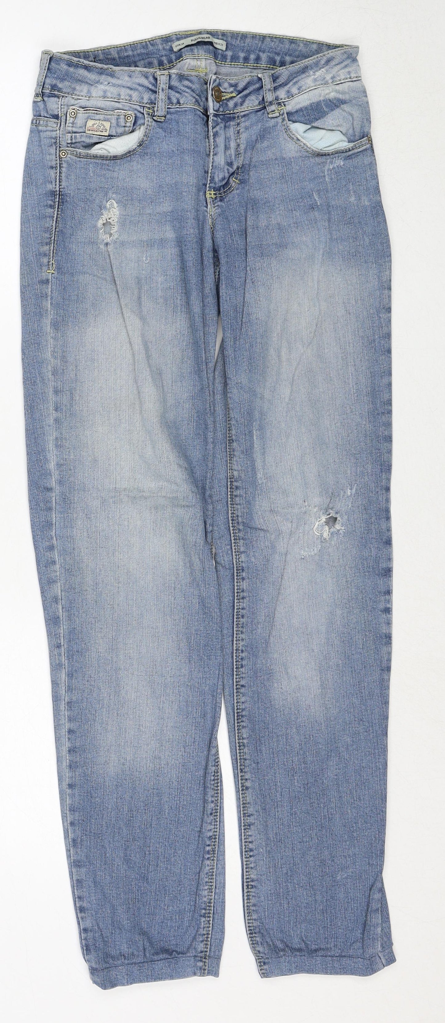 Pull&Bear Womens Blue Cotton Straight Jeans Size 6 Regular Zip