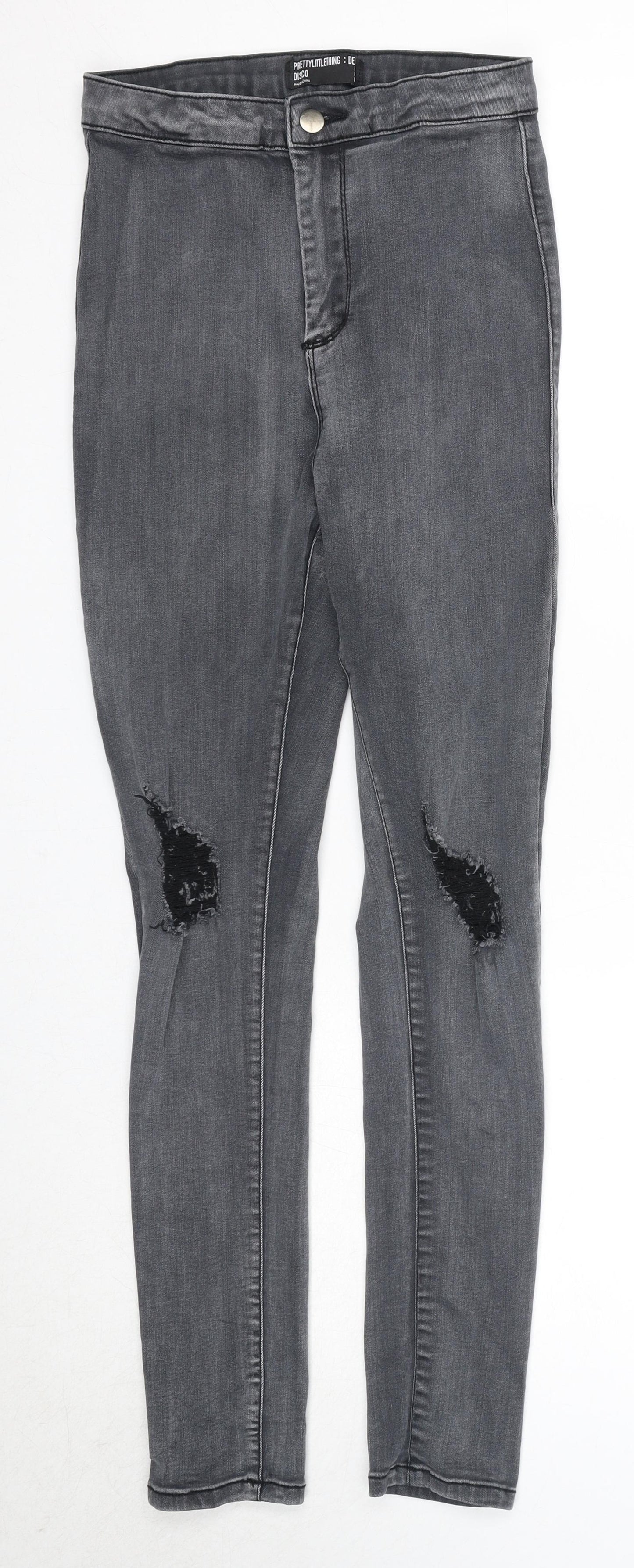 PRETTYLITTLETHING Womens Grey Cotton Skinny Jeans Size 10 Regular Zip