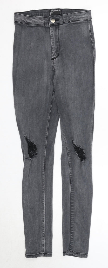 PRETTYLITTLETHING Womens Grey Cotton Skinny Jeans Size 10 Regular Zip