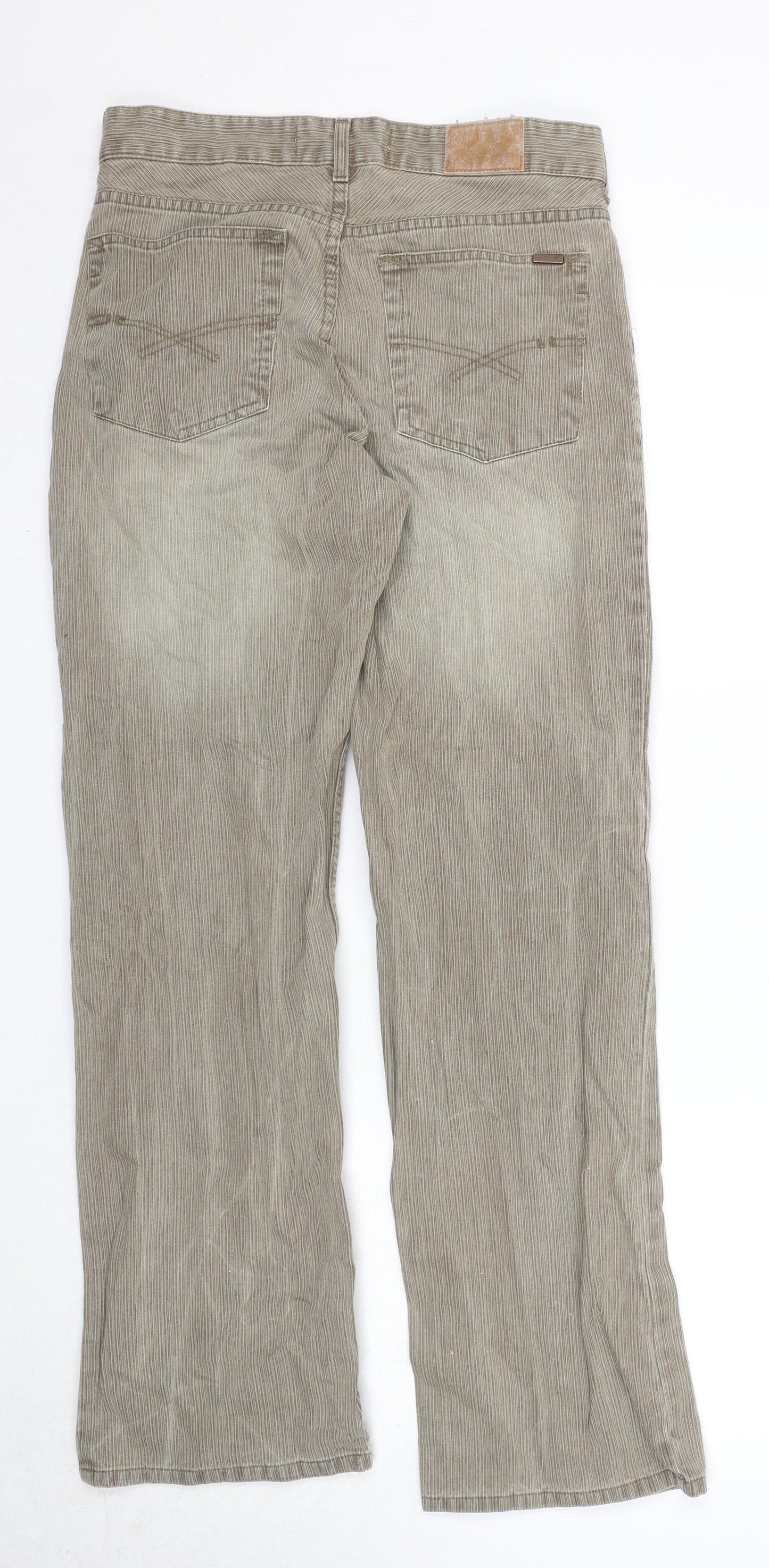 Lot 82 Mens Beige Striped Cotton Trousers Size 30 in Regular Zip