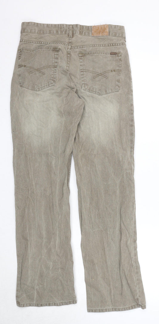 Lot 82 Mens Beige Striped Cotton Trousers Size 30 in Regular Zip