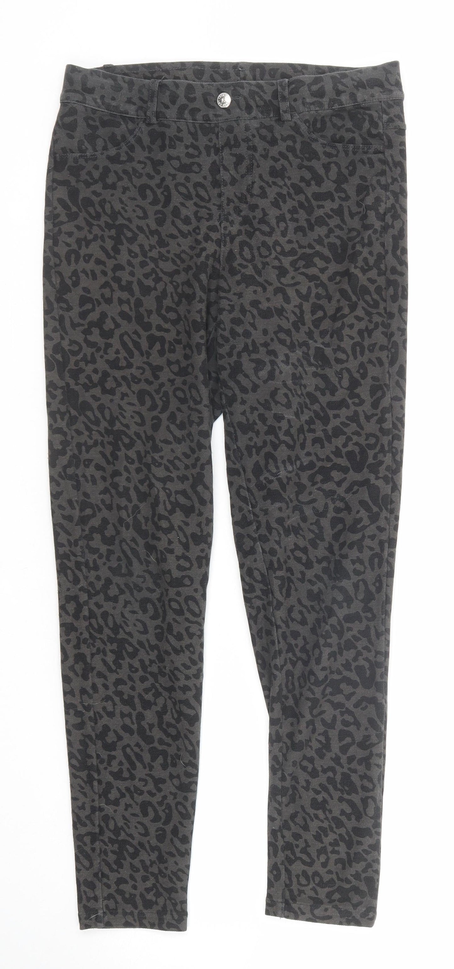 Real Clothing Womens Grey Animal Print Polyester Skinny Jeans Size S Regular Zip - Leopard Pattern