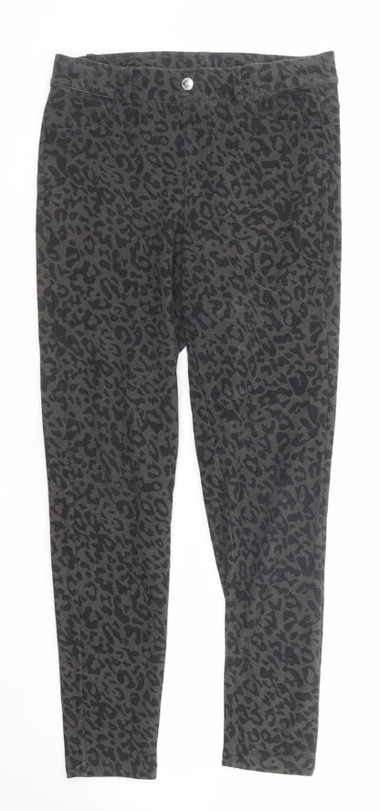 Real Clothing Womens Grey Animal Print Polyester Skinny Jeans Size S Regular Zip - Leopard Pattern
