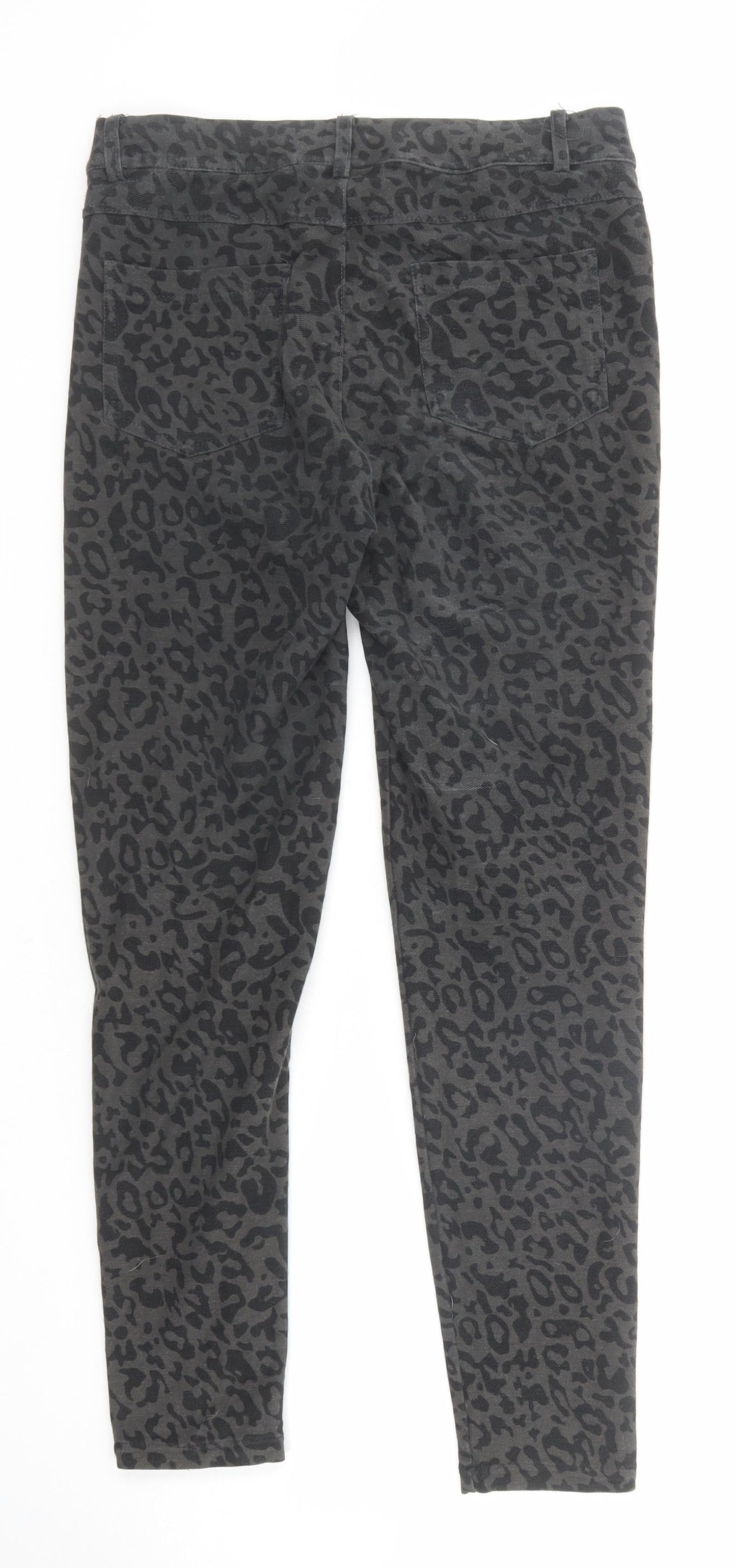 Real Clothing Womens Grey Animal Print Polyester Skinny Jeans Size S Regular Zip - Leopard Pattern