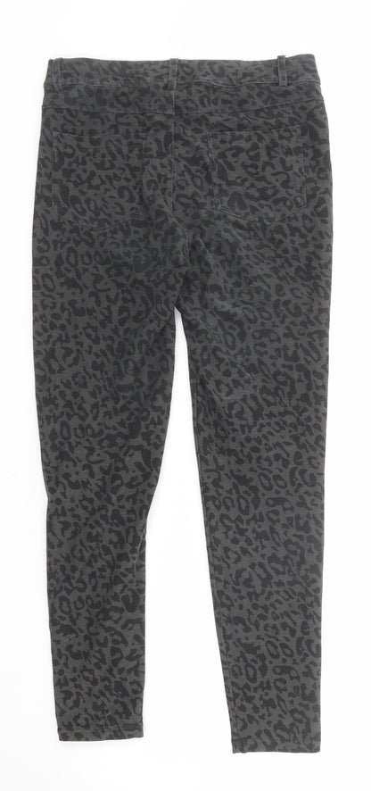 Real Clothing Womens Grey Animal Print Polyester Skinny Jeans Size S Regular Zip - Leopard Pattern