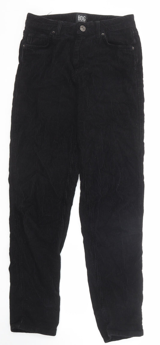 BDG Mens Black Herringbone Cotton Trousers Size 26 in L32 in Regular Zip