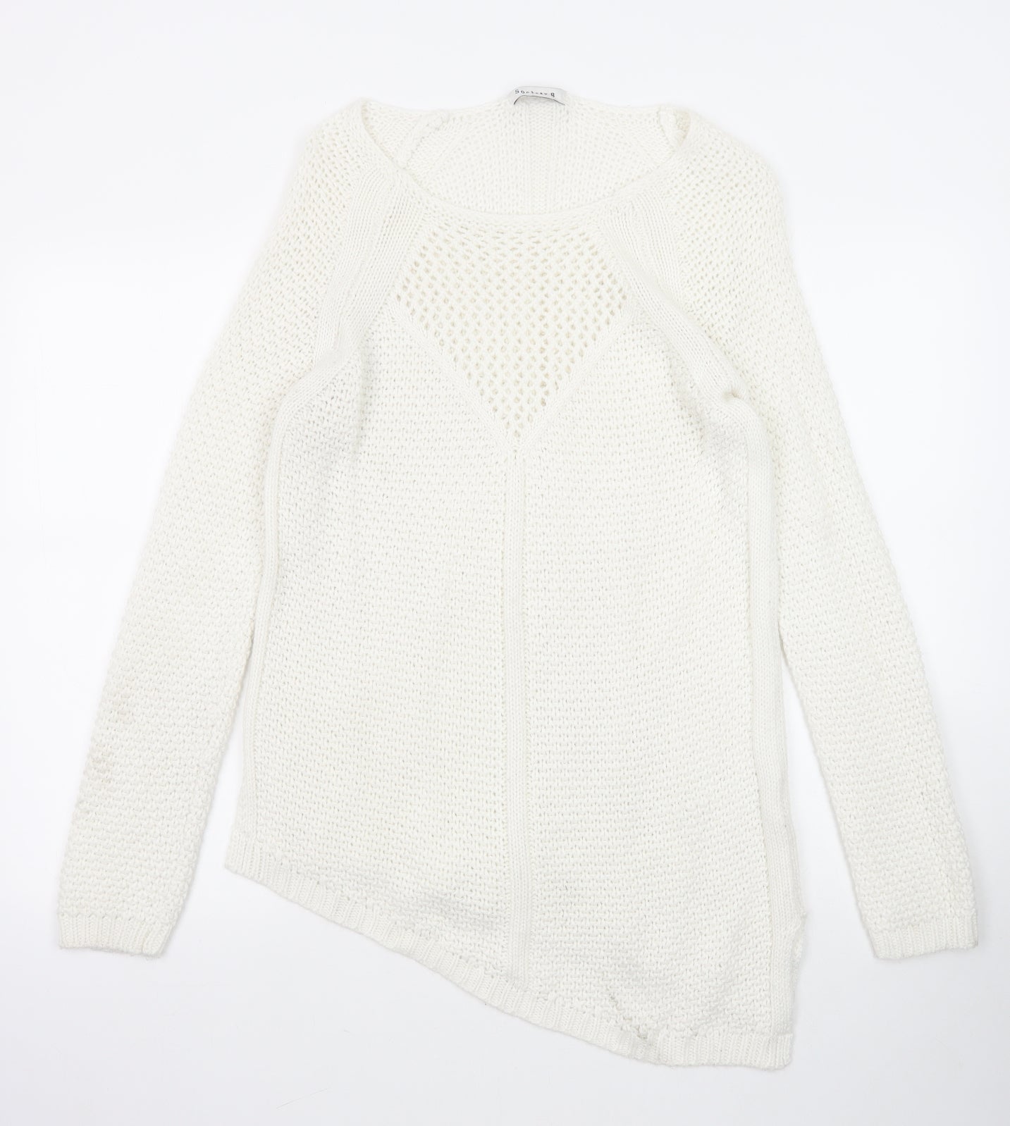 Society Womens White Scoop Neck Acrylic Pullover Jumper Size 8