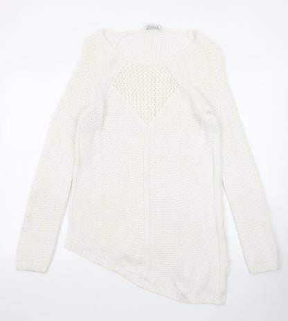 Society Womens White Scoop Neck Acrylic Pullover Jumper Size 8