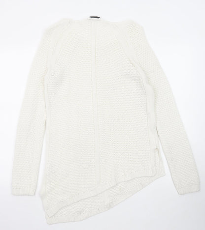 Society Womens White Scoop Neck Acrylic Pullover Jumper Size 8