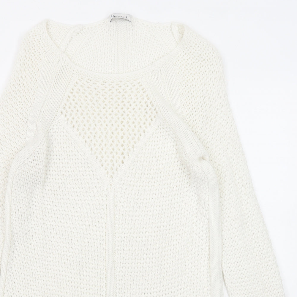 Society Womens White Scoop Neck Acrylic Pullover Jumper Size 8