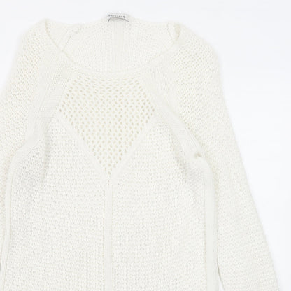Society Womens White Scoop Neck Acrylic Pullover Jumper Size 8